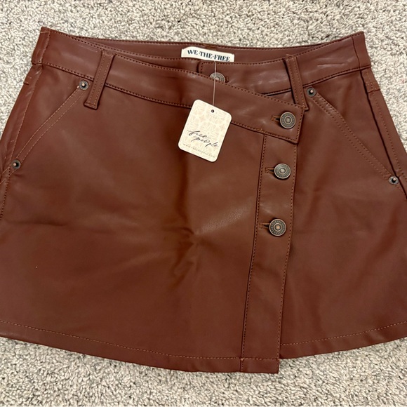 ❤️ Free People Chocolate Faux Leather Wrap Skirt 26 - Picture 5 of 6